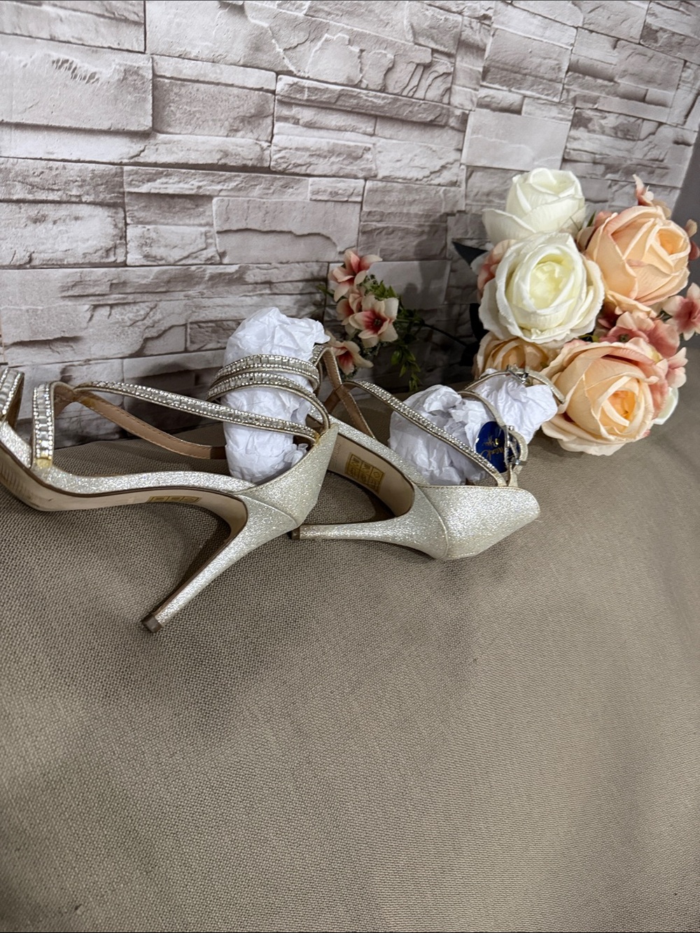 Call It Spring Gold Rhinestone Strappy Heels - Picture 3 of 7
